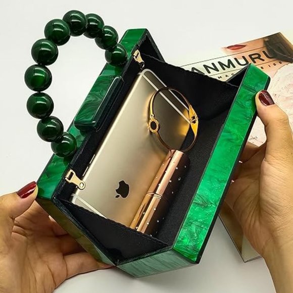 SPECTACULAR Green Purse Marbled Acrylic Handbag or Shoulder Bag Never Used - Picture 6 of 7